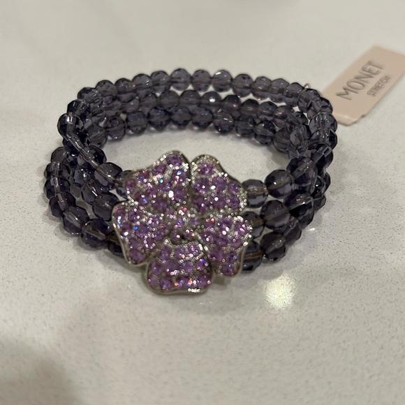 GORGEOUS and RARE! NWT Vintage “MONET” Purple Crystal and Beaded Bracelet!! - Picture 6 of 8